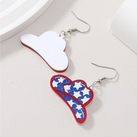 Cowboy hat western American flag 4th of July earrings - Picture 2 of 8